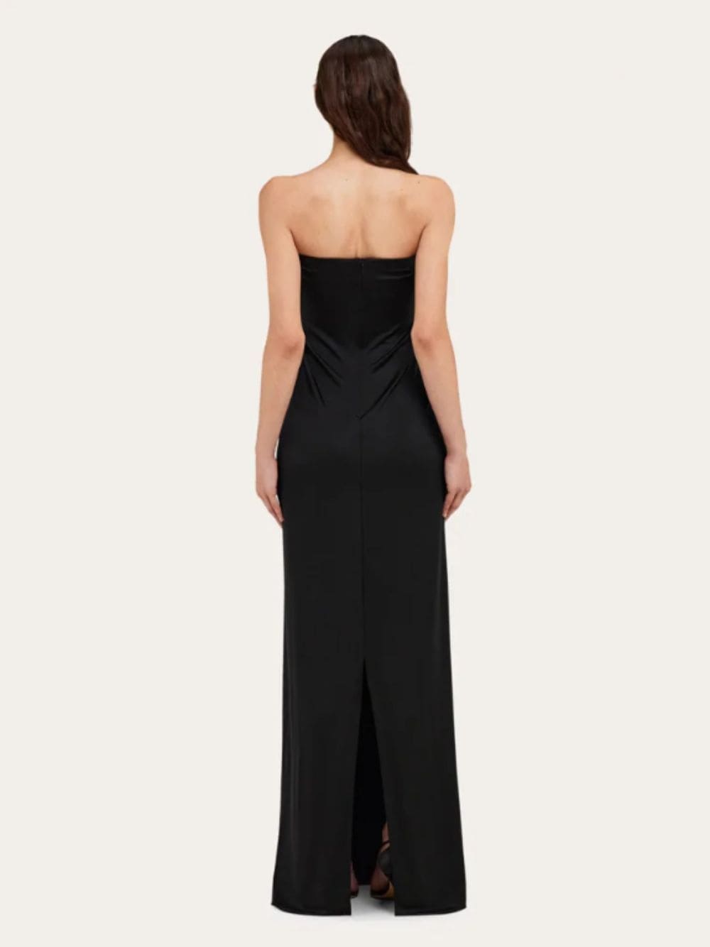 Black Gathered Strapless Long Dress