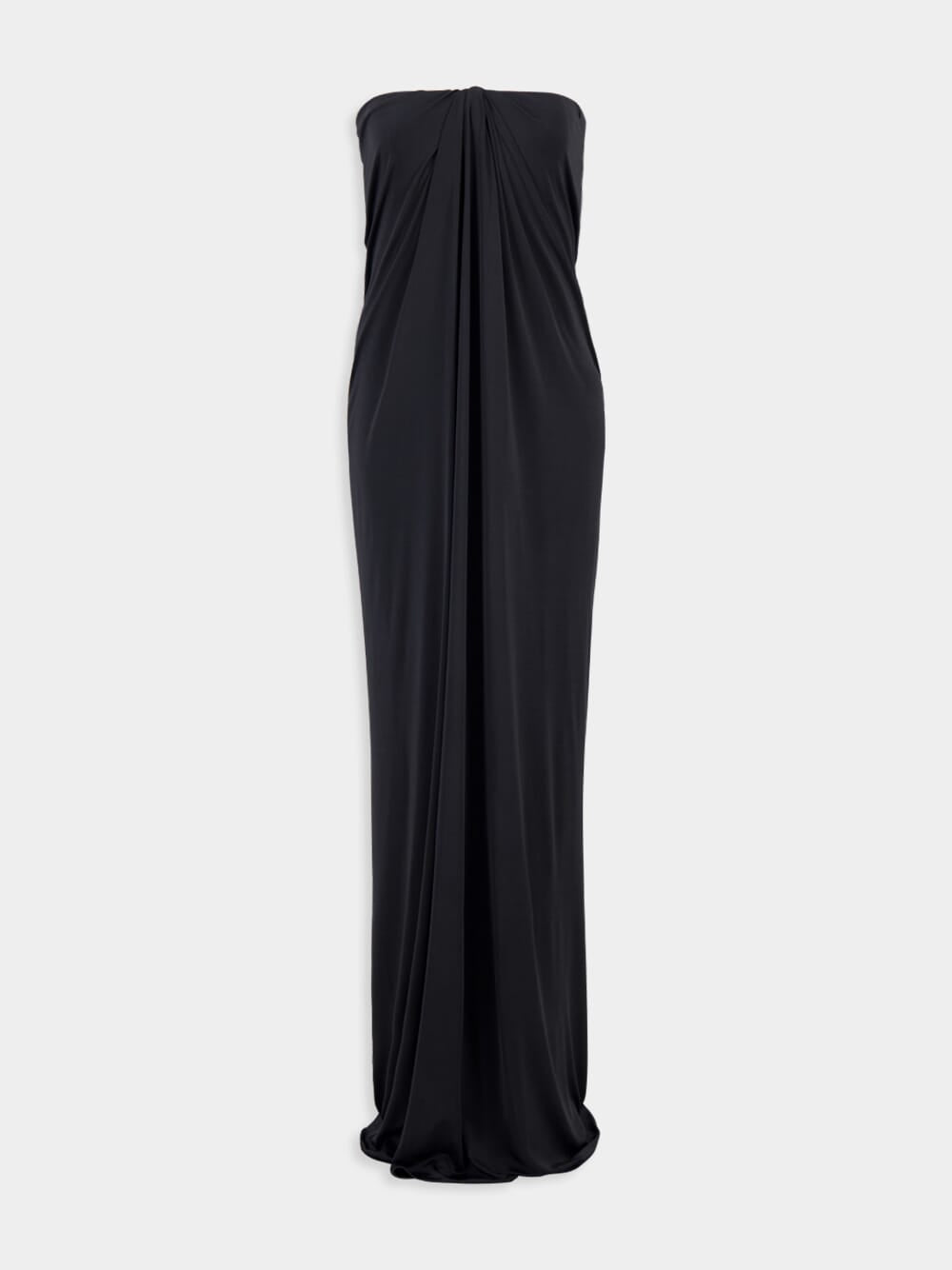 Black Gathered Strapless Long Dress