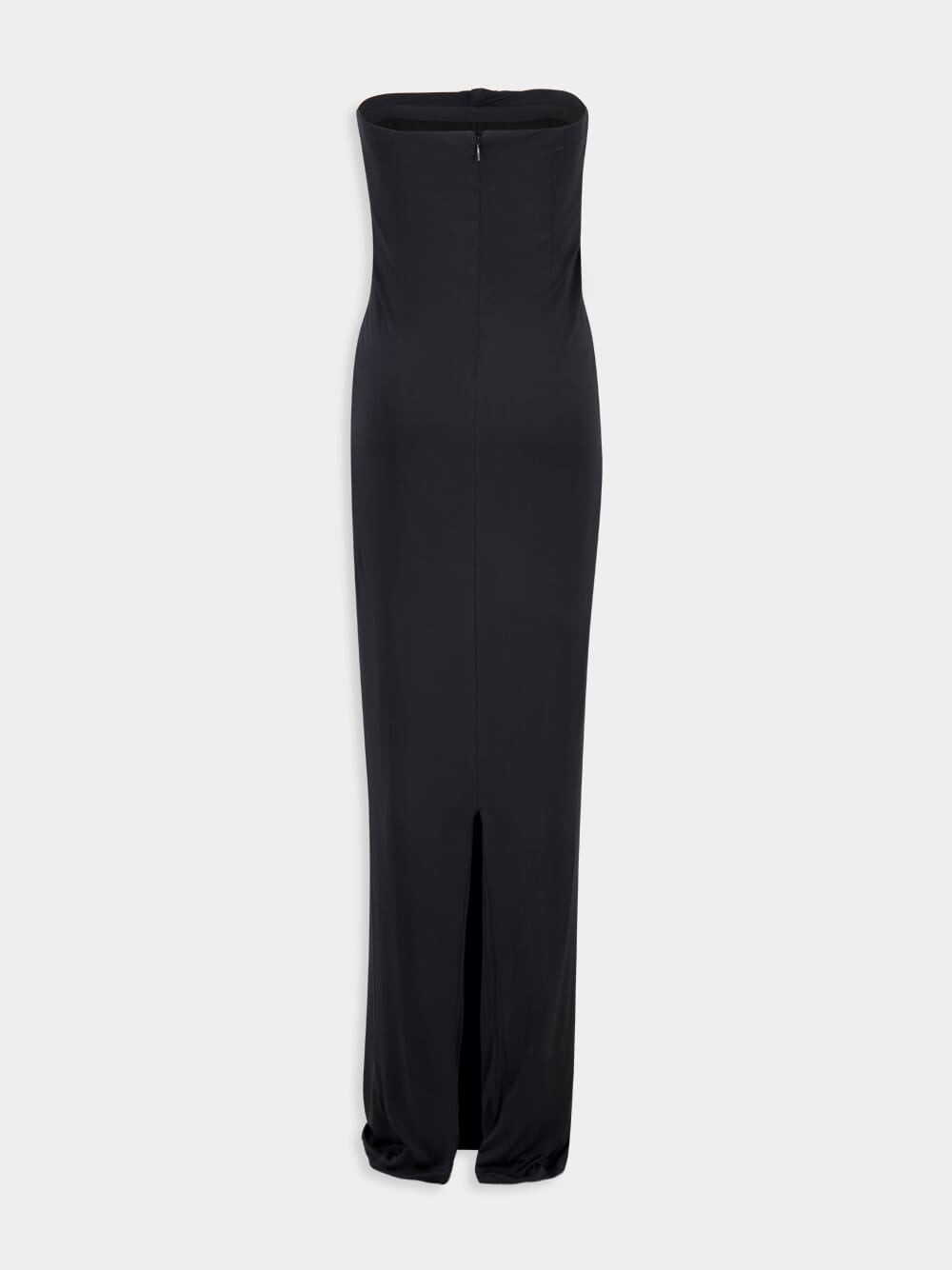 Black Gathered Strapless Long Dress