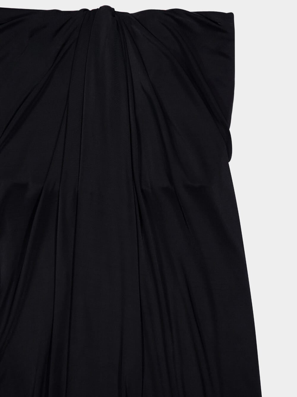 Black Gathered Strapless Long Dress