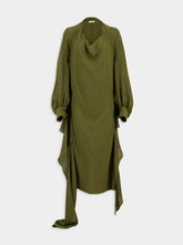 Ferragamo Olive Green Silk Dress with Monogram Motif