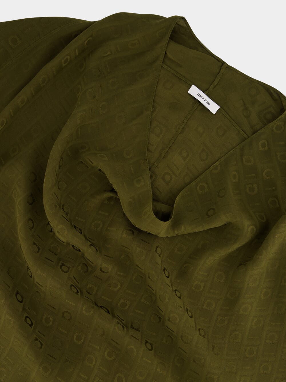 Olive Green Silk Dress with Monogram Motif