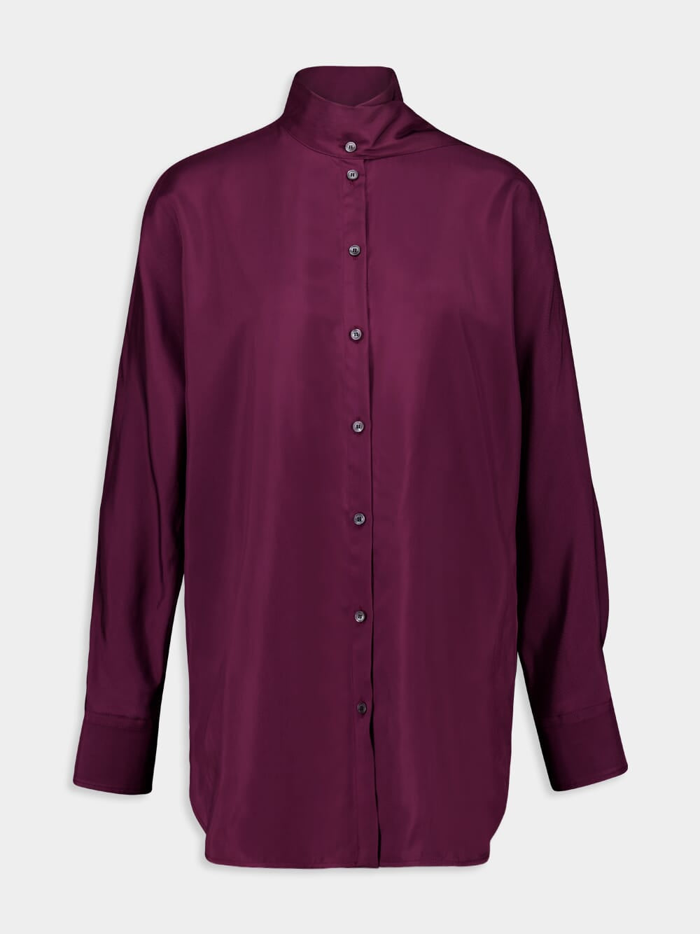 Oxblood Viscose Twill Long-Sleeve Shirt