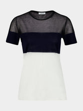 Ferragamo Navy and White Wool-Blend Round Neck T-Shirt