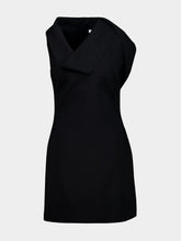 Ferragamo Black Asymmetric Wool Mini Dress