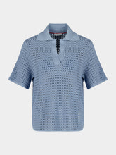 Ferragamo Light Denim Open Knit Polo Shirt