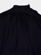 Ferragamo Navy Blue Gathered Top with Shoulder Slit Detail