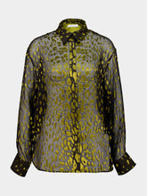 Ferragamo Espresso and Antique yellow Devoré Georgette Shirt