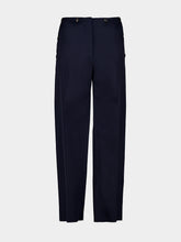 Ferragamo Navy Blue Straight-Leg Wool Trousers