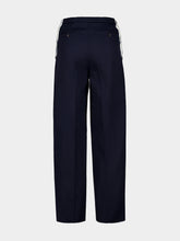 Ferragamo Navy Blue Straight-Leg Wool Trousers