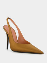 Amina Muaddi Mocha Satin Anok Slingback Pumps