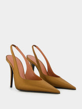 Amina Muaddi Mocha Satin Anok Slingback Pumps