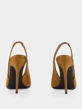 Amina Muaddi Mocha Satin Anok Slingback Pumps