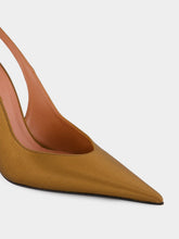 Amina Muaddi Mocha Satin Anok Slingback Pumps
