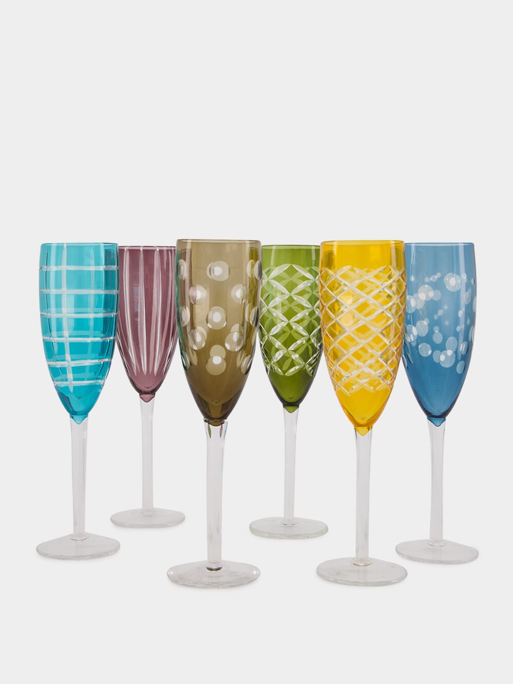 Cuttings set of 6 champagne flute glasses in multicoloured - Polspotten