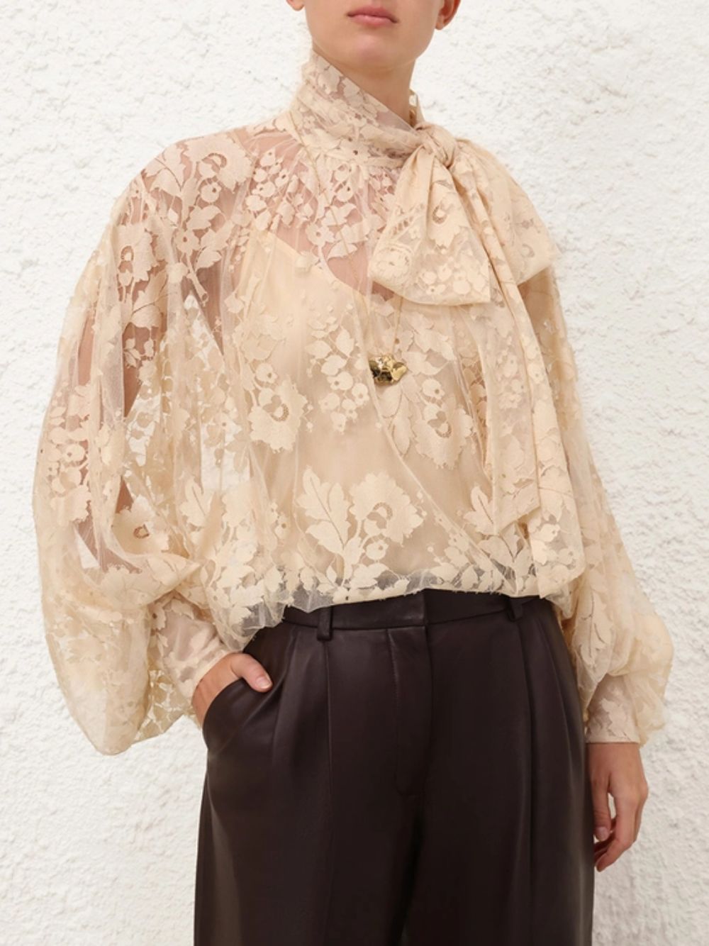 Light Tea Illustration Lace Blouse