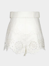 Zimmermann White Embroidered Linen High-Waisted Shorts