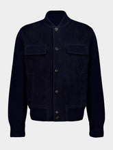 Ferragamo Navy Blue Suede Bomber Jacket