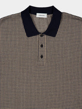 Ferragamo Navy Micro Check Silk Polo