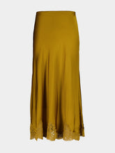 Zimmermann Chartreuse Clash Silk Satin Lace Midi Skirt