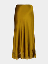 Zimmermann Chartreuse Clash Silk Satin Lace Midi Skirt