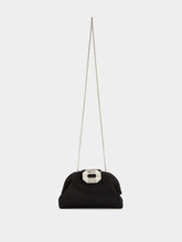 Amina Muaddi Black Camelia Satin Clutch