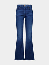 Mother Blue Flared Jeans in Nip It Wash