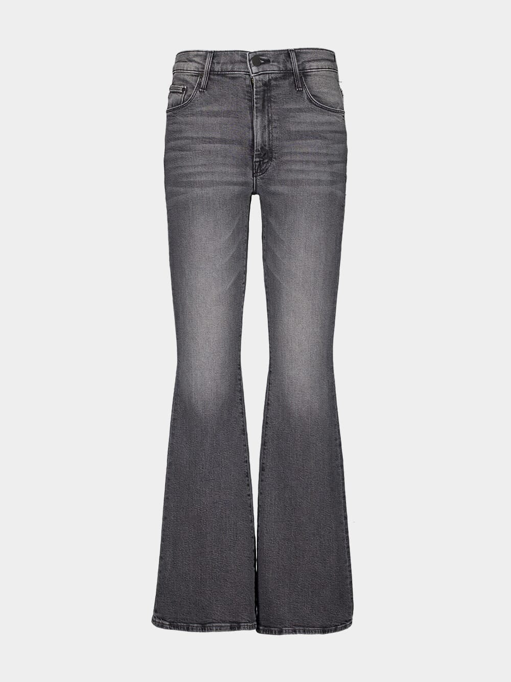 Faded Grey Mid-Rise Flare Jeans