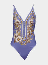 Zimmermann Blue Floral Ottie Plunge Swimsuit