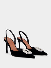 Amina Muaddi Black Camelia Sling 90 in Velvet