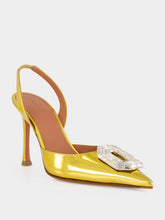 Amina Muaddi Gold Camelia Crystal 90 Slingback Pumps