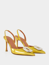 Amina Muaddi Gold Camelia Crystal 90 Slingback Pumps