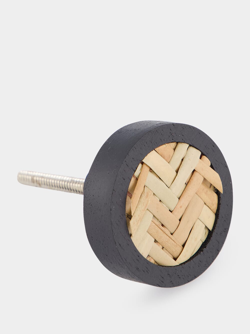 Wooden Doorknob with Rattan Inlay