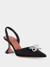 Amina Muaddi Rosie Black Satin 70 Slingback Heels