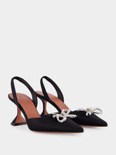 Amina Muaddi Rosie Black Satin 70 Slingback Heels