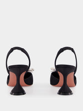 Amina Muaddi Rosie Black Satin 70 Slingback Heels