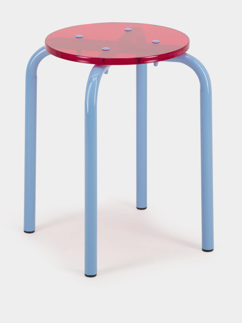 Blue Acrylic Glass and Steel Stool