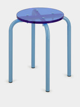Laurent Badier Blue Acrylic Glass and Steel Stool