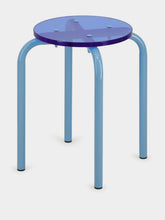 Laurent Badier Blue Acrylic Glass and Steel Stool