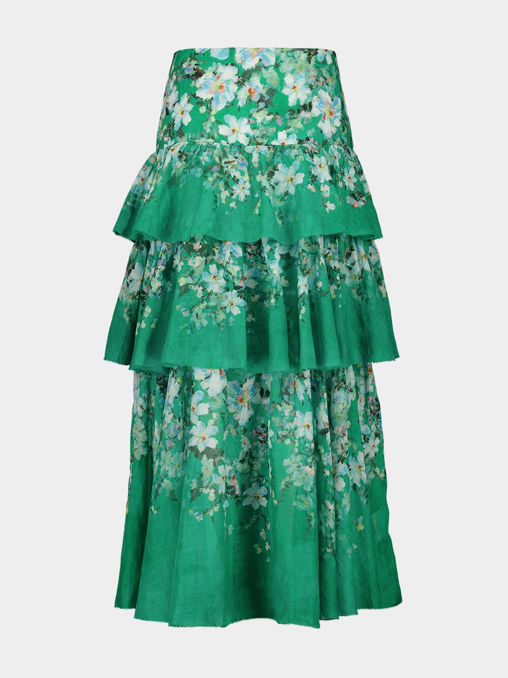 Green Floral Everley Tiered Midi Skirt