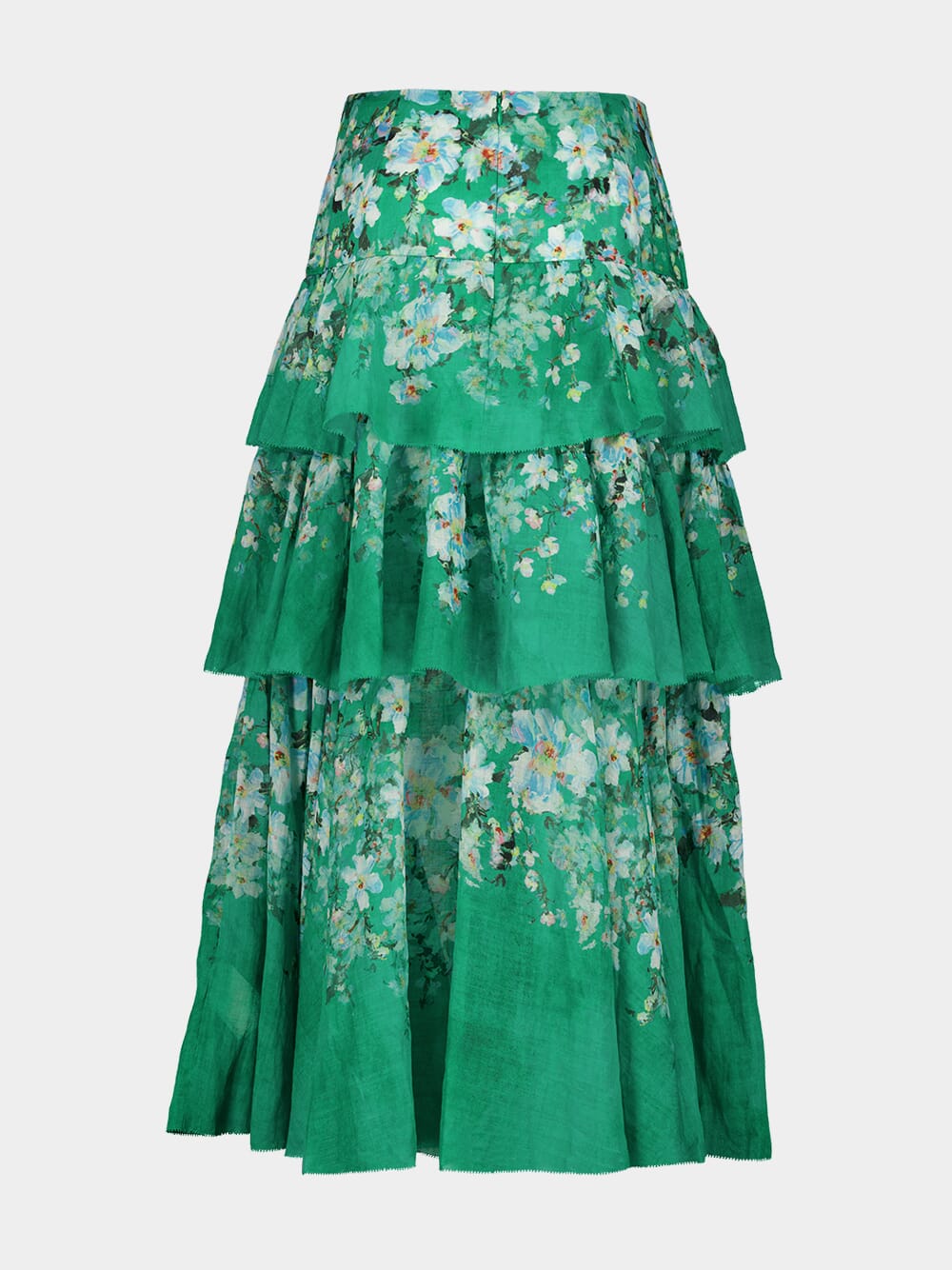 Green Floral Everley Tiered Midi Skirt