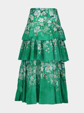 Zimmermann Green Floral Everley Tiered Midi Skirt
