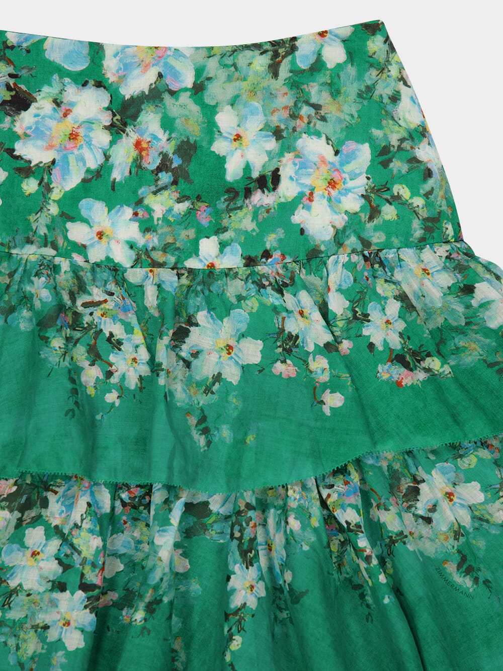 Green Floral Everley Tiered Midi Skirt