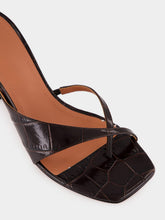 Amina Muaddi Shiona 70 Coffee Crocodile Heeled Mules