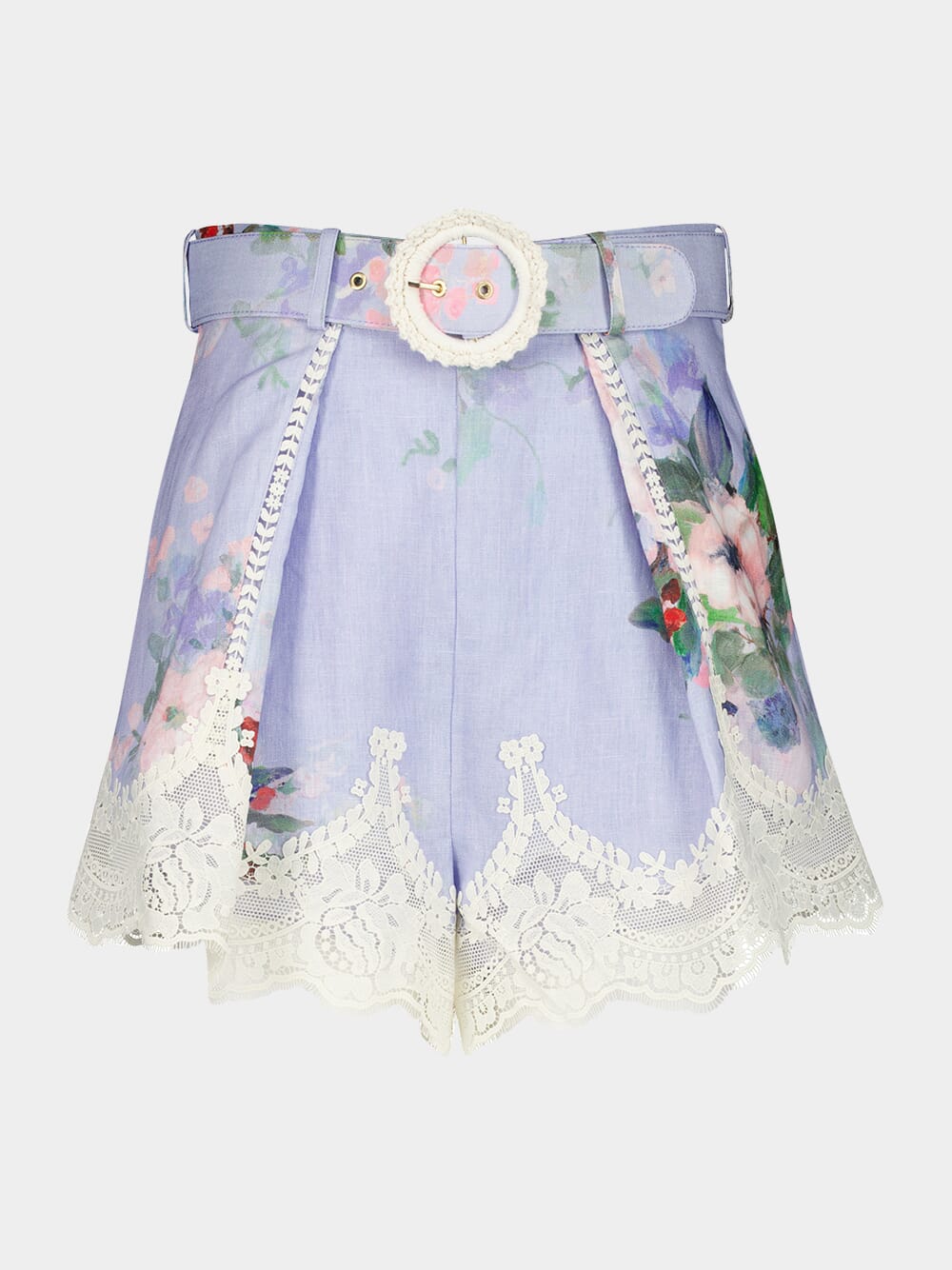 Light Blue Everley Lace Trim Tuck Shorts