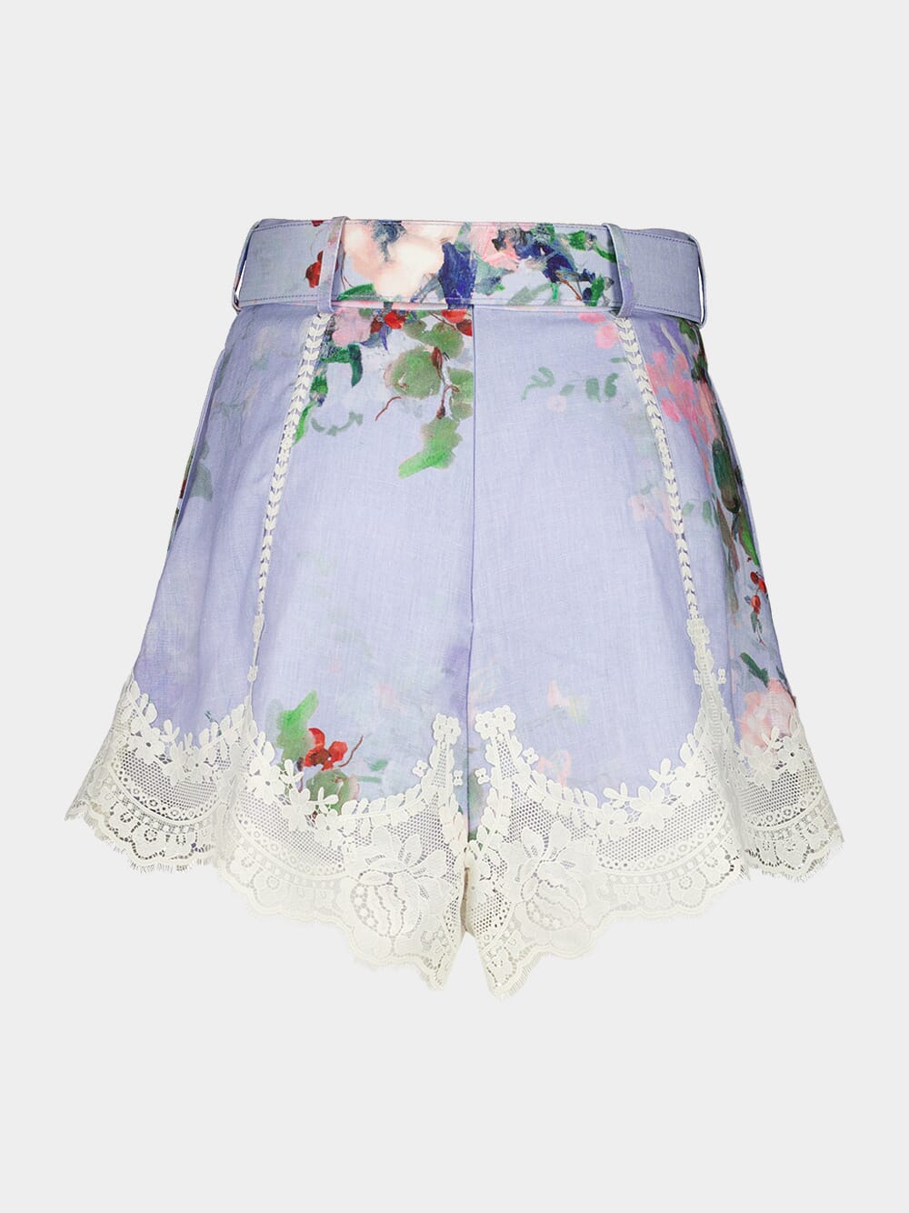 Light Blue Everley Lace Trim Tuck Shorts