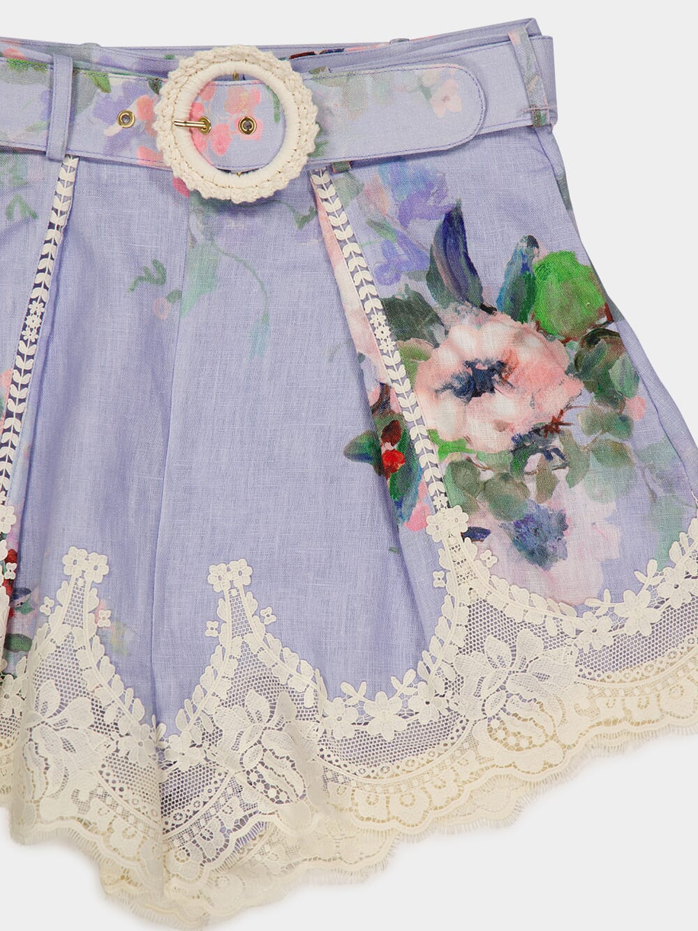 Light Blue Everley Lace Trim Tuck Shorts