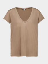 James Perse Coffee Brown Deep V-Neck Cotton T-Shirt
