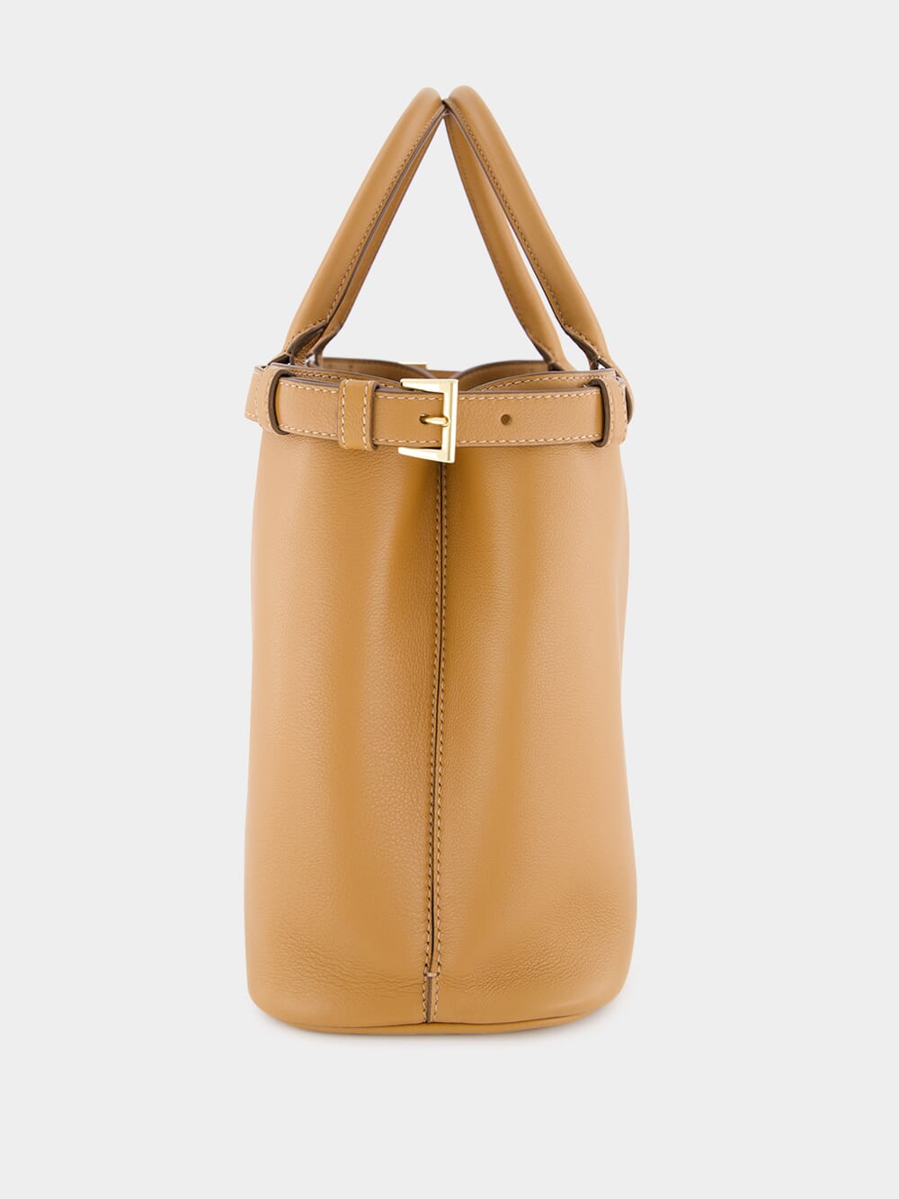 Caramel Medium Leather Handbag with Double Belt