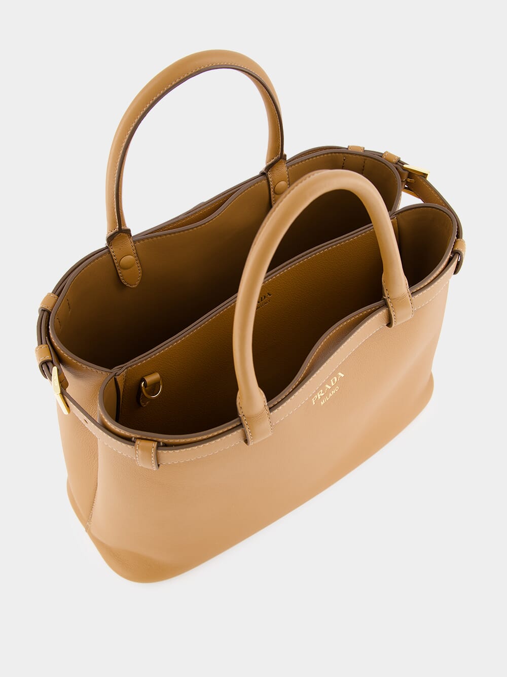 Caramel Medium Leather Handbag with Double Belt